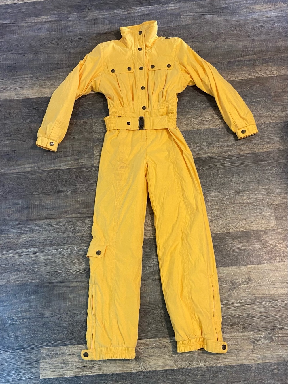 Vintage SKEA Paris/Vail Yellow Women's Sz 6 1-Pc Lined Belted Ski / Snowsuit